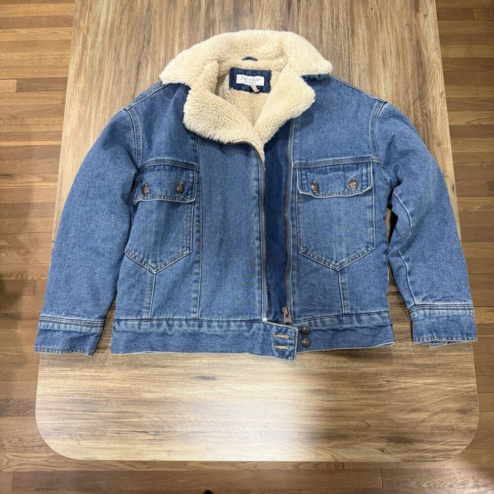 Denim Boulevard LA Women's Blue Denim Jeans Sherpa Shearling Faux Fur Jacket